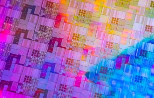 surface of Silicon Wafers and Microcircuits reflecting different colors